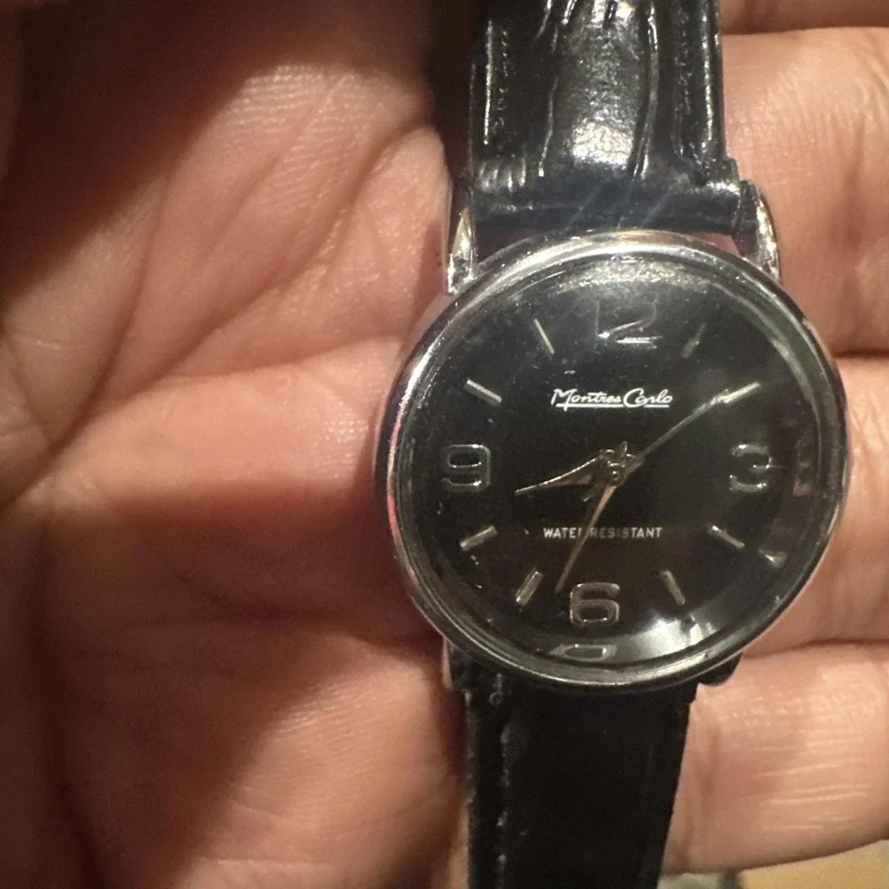 Working MontresCarlo Ladies 25mm Silver Tone Black Dial Strap Analog Watch Fit 7 - Picture 6 of 7